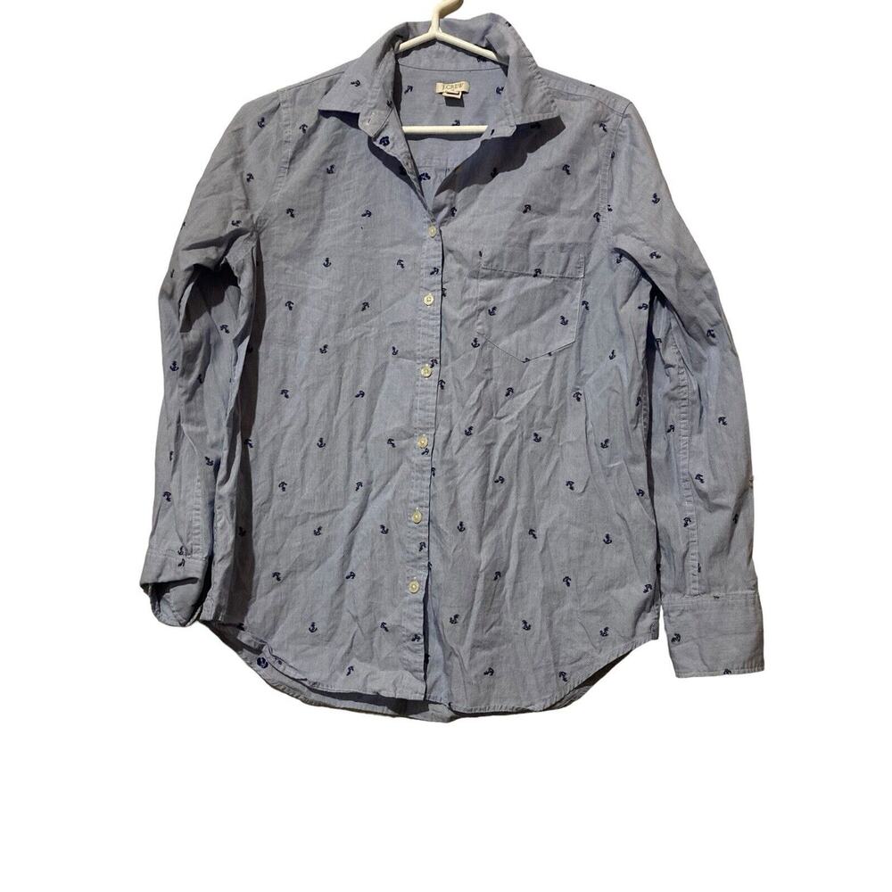 J. Crew Slim Fit Casual Button Down‎ Anchor Motif Shirt Size Small